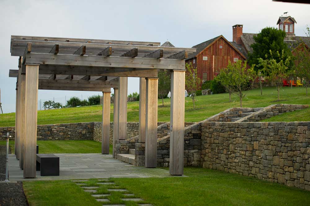Janice Parker Landscape Architects, florishing gardens, Modern Barn House, apple orchard, infinity pool, wooden clad, Malus Sargentii, Connecticut, old farm