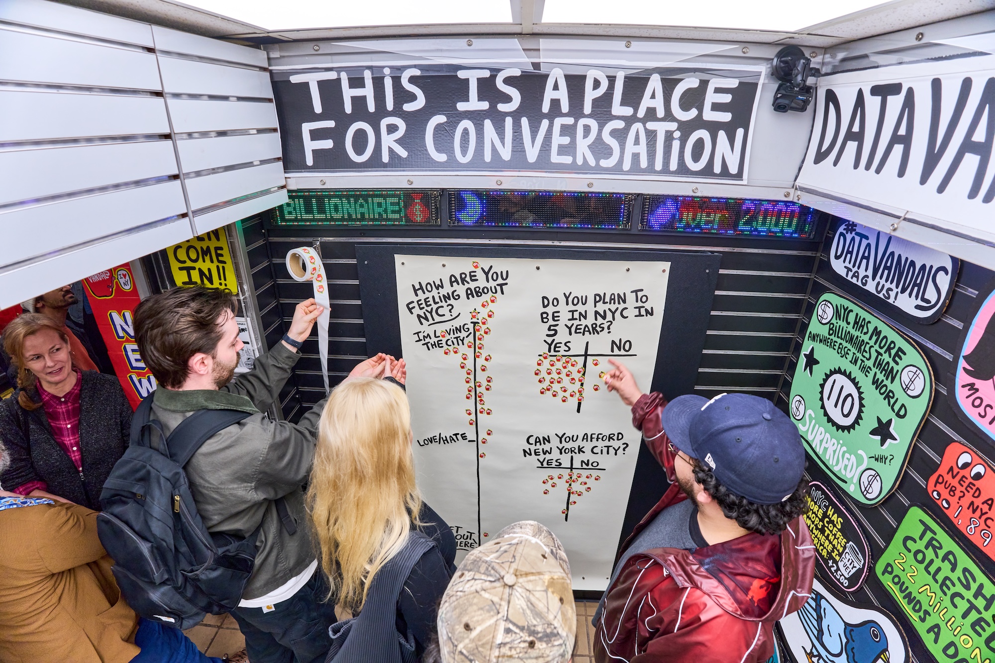 Data Vandals turns facts about NYC into art and conversation in an abandoned subway kiosk